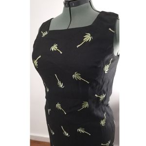 Lennie Black Embroidered Palm Tree Tank Sleeveless Sheath Career Dress Sz 12